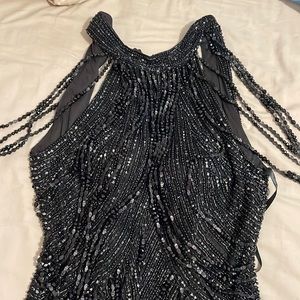 Black beaded Sherri Hill dress. Size 10 but I’m a size 6 stretchy material